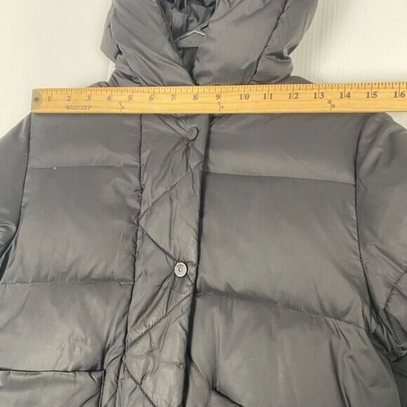 Zara Woman Black Down Zip Up Puffer Jacket Size 10 Winter Coat Hooded - Picture 8 of 16